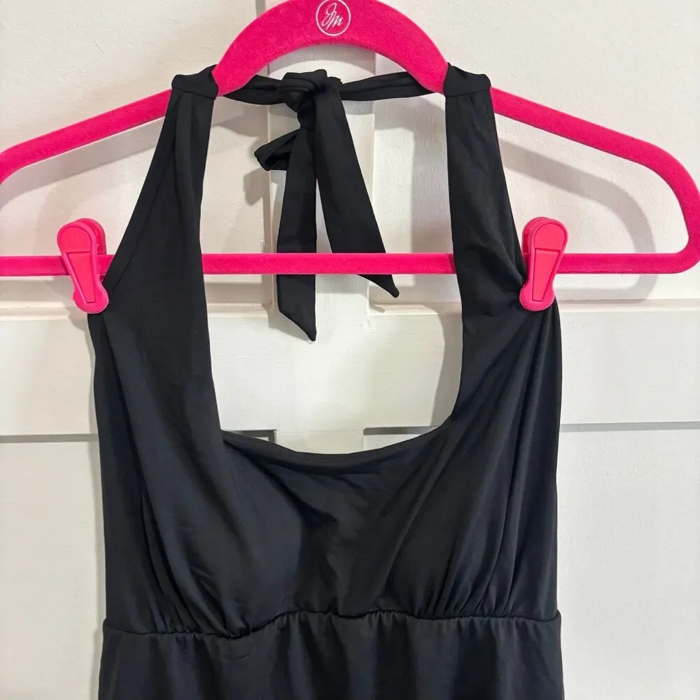 Lands’ End Women's Square Neck Halter Swim Dress One Piece Swimsuit
